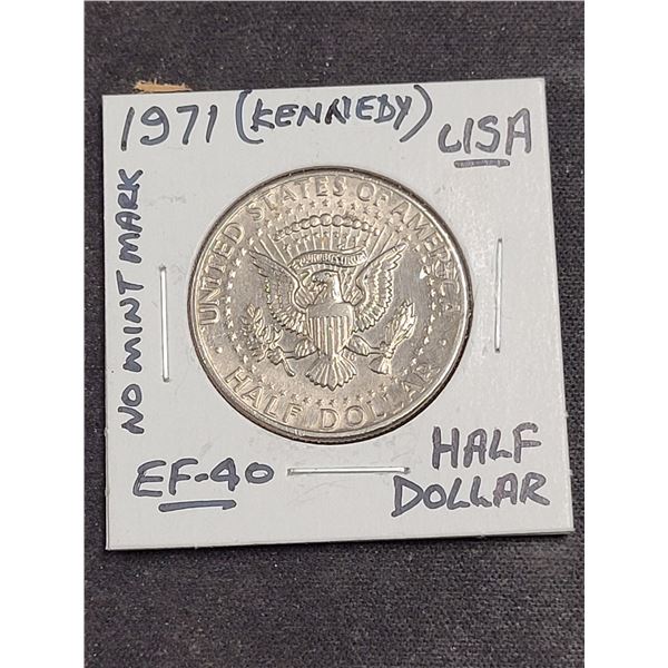 1971 Usa Kennedy Half Dollar Coin (No Mint Mark)