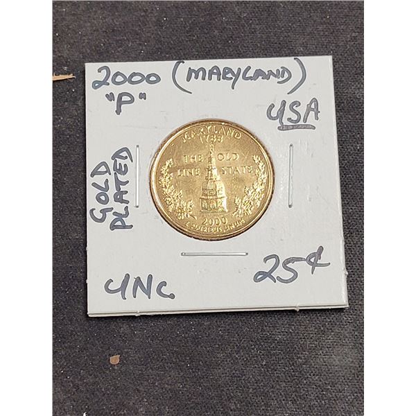 2000-P Usa Maryland 25 Cent Gold Plated Coin