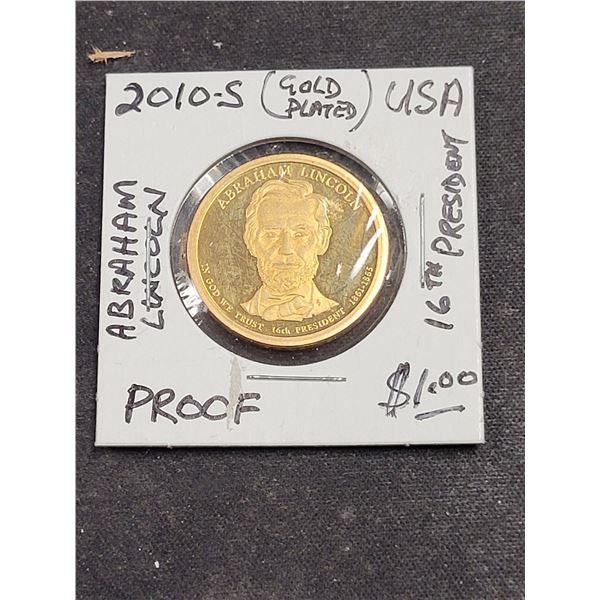 2010-S Abraham IIncoln $1.00 Gold Plated Coin