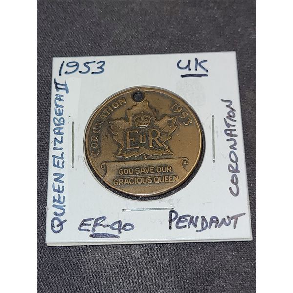 1953 Uk Queen Elizabeth Il Coronation Pendant