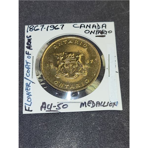 1967 Canada Flower/Coat Of Arms Ontario Centennial Medallion