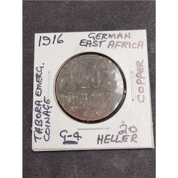 1916 German East Africa(Tabora Emergency Coinage) 20 Heller Coin