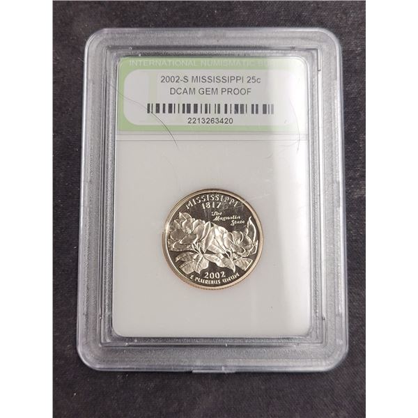 2002-S Usa IIberty Mississippi 25 Cent Coin Dcam Gem