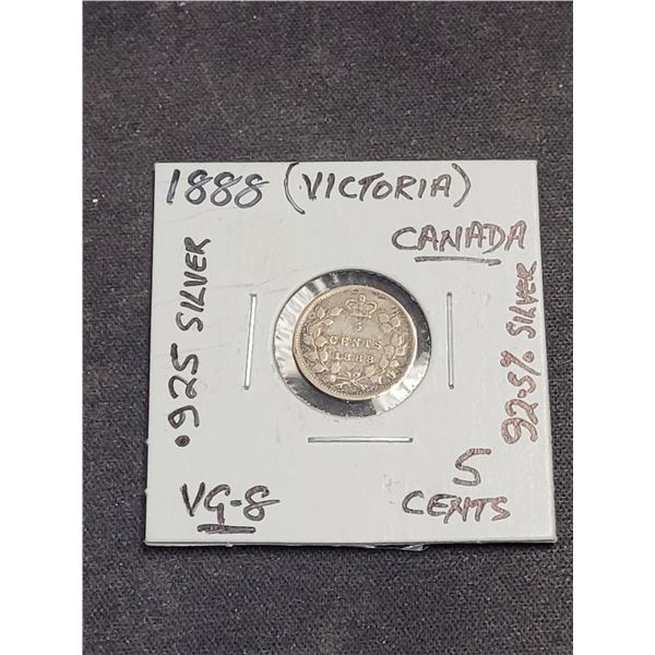 1888 Canada Victoria 5 Cent 92.5% Silver Coin