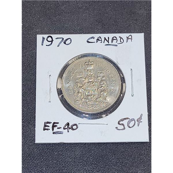1970  Canada Queen Elizabeth Il 50 Cent Coin