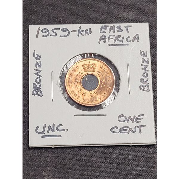 1959 East Africa Queen Elizabeth Il Bronze One Cent Coin