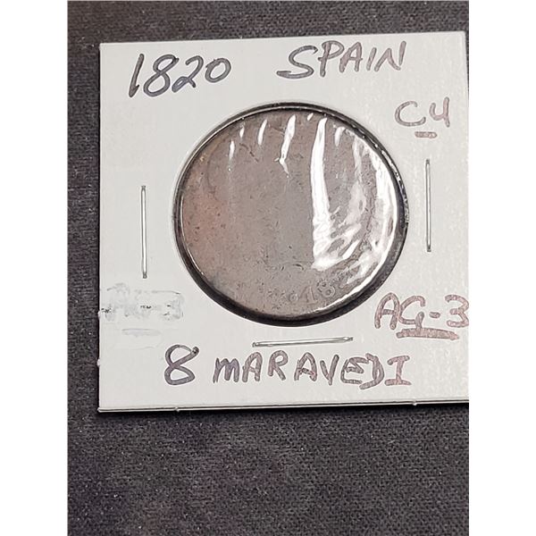 1820 Spain Copper 8 Maravedi Coin