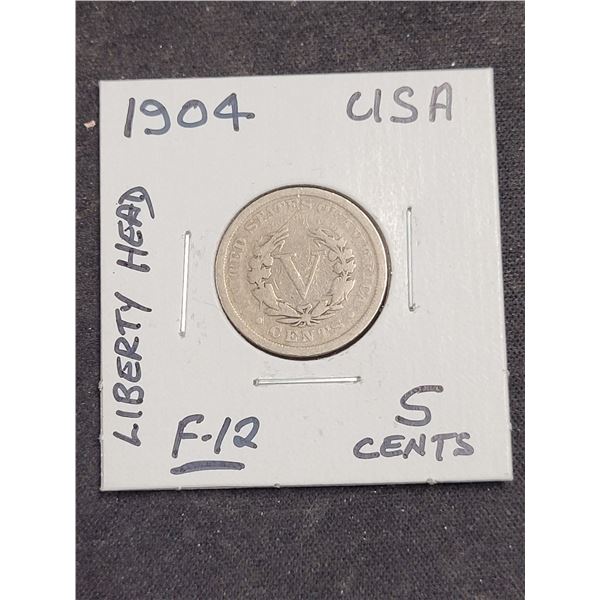 1904  USA IIberty Head 5 Cent Coin