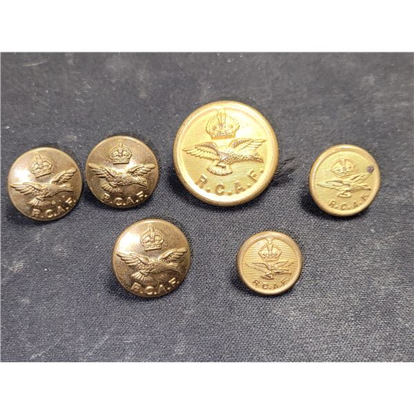 Lot of 6 Royal Canadian Air Force King Crowns Brass Officer's Buttons (3 diffrent sizes) (Large one 