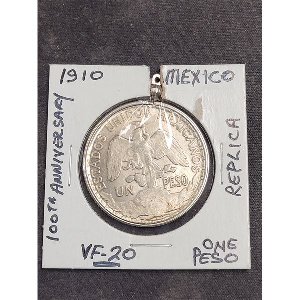 1910  Mexico 100th Anniversary "Cry For Independence" One Peso Coin (flip says Replica?)