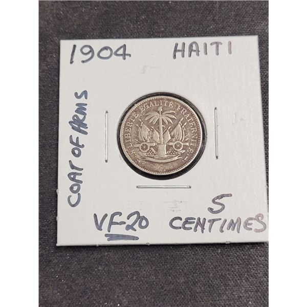 1904  Haiti Coat of Arms 5 Centimes Coin