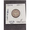 Image 1 : 1904  Haiti Coat of Arms 5 Centimes Coin