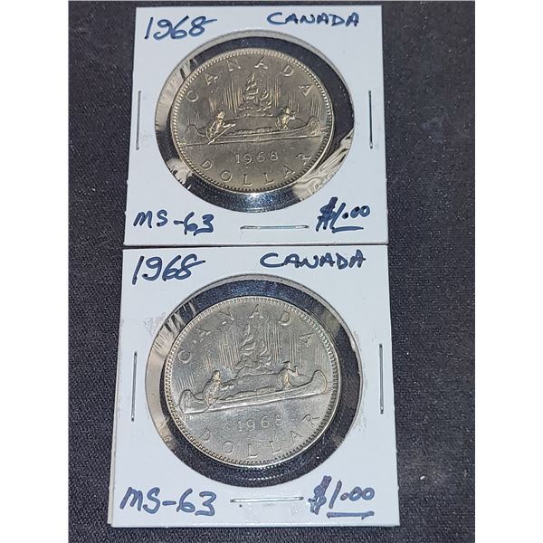 1968  Canada Queen Elizabeth ll $1.00 Coin