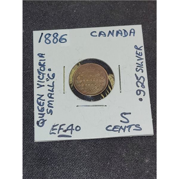 1886  Canada Queen Victoria 5 Cent 92.5% Silver Coin