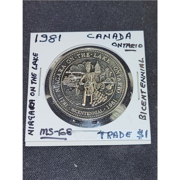 1981  Canada Niagara On The Lake (Ontario) Bicentennial Trade $1.00 Coin