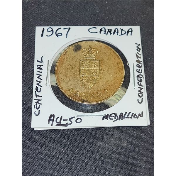 1967  Canada Centennial Of Confederation Brass Medallion