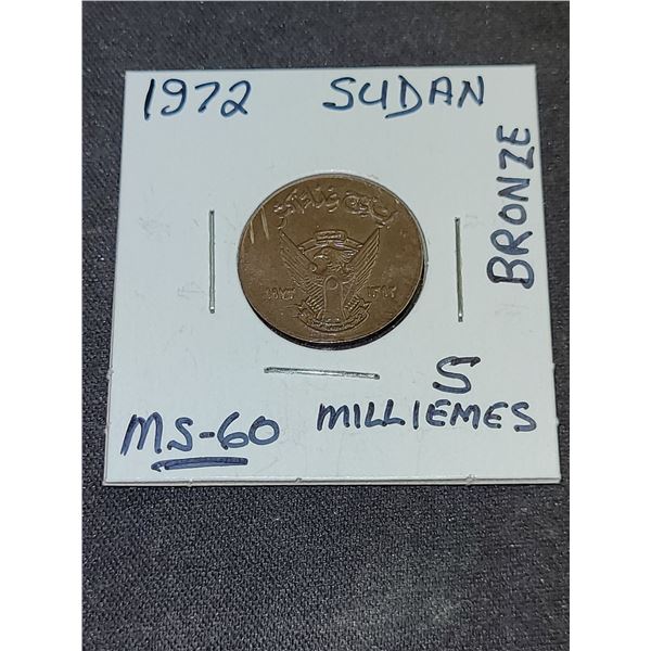 1972  Sudan Bronze 5 Milliemes Coin