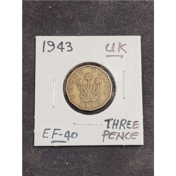 1943  United Kingdom King George Vl Three Pence Coin
