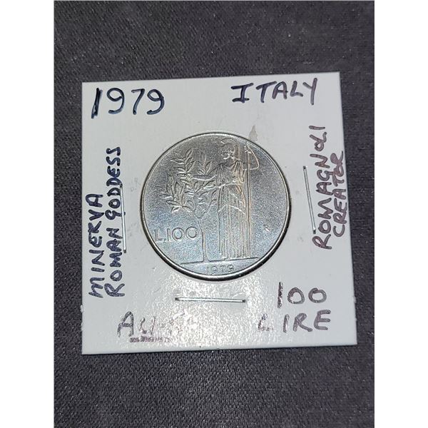 1979   Italy Minerva roman goddess 100 IIre Coin