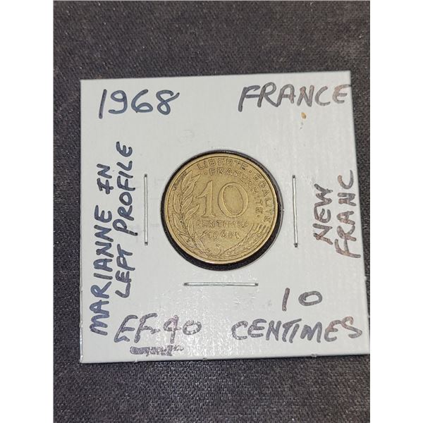1968  FranceMarianne in Left Profile 10 Centimes New Franc Coin