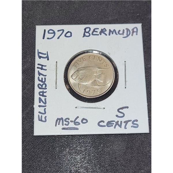 1970  Bermuda Queen Elizabeth ll 5 Cent Coin