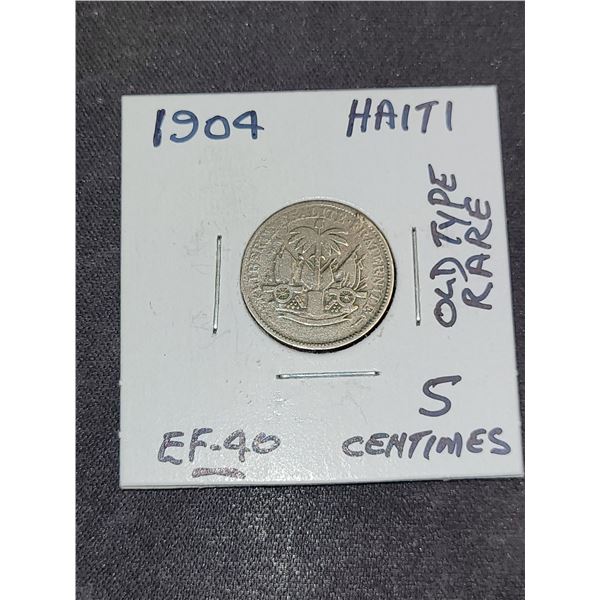 1904  Haiti Coat of Arms 5 Centimes Coin -