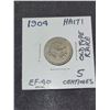 Image 1 : 1904  Haiti Coat of Arms 5 Centimes Coin -