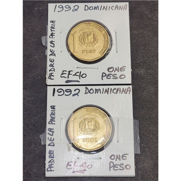 1992  Dominican Republic Padre De La Patria One Peso Coin Lot of 2