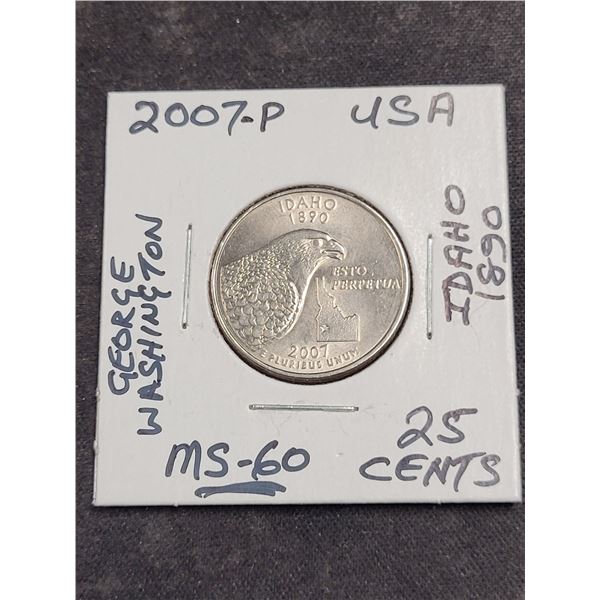 2007-P USA George Washington Idaho 1890 25 Cent Coin