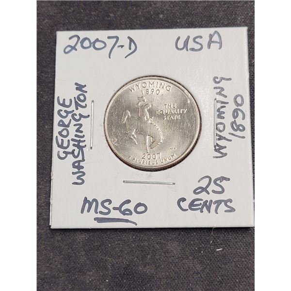 2007-D USA George Washington Wyoming 1890 25 Cent Coin