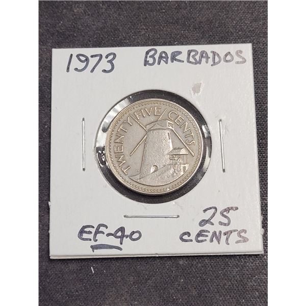 1973  Barbados 25 Cent Coin
