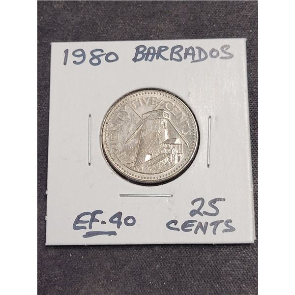 1980  Barbados 25 Cent Coin