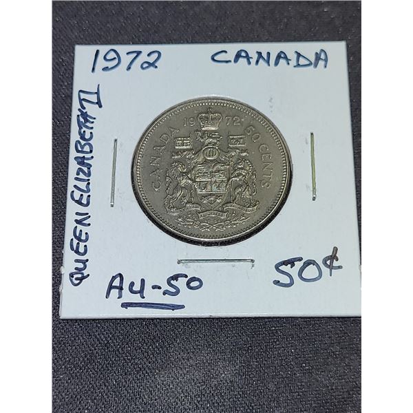 1972  Canada Queen Elizabeth Il 50 Cent Coin