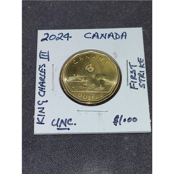 2024  Canada King Charles Lll One Dollar Coin  (First Strike)