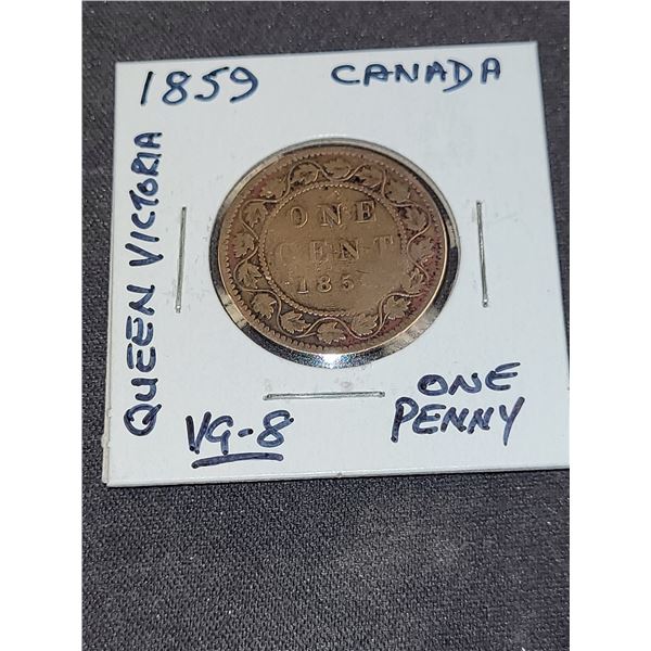 1859  Canada Queen Victoria One Penny Coin