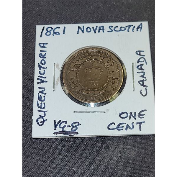 1861  Canada (Nova Scotia) Queen Victoria One Cent Coin