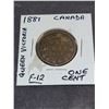 Image 1 : 1881  Canada Queen Victoria One Cent Coin