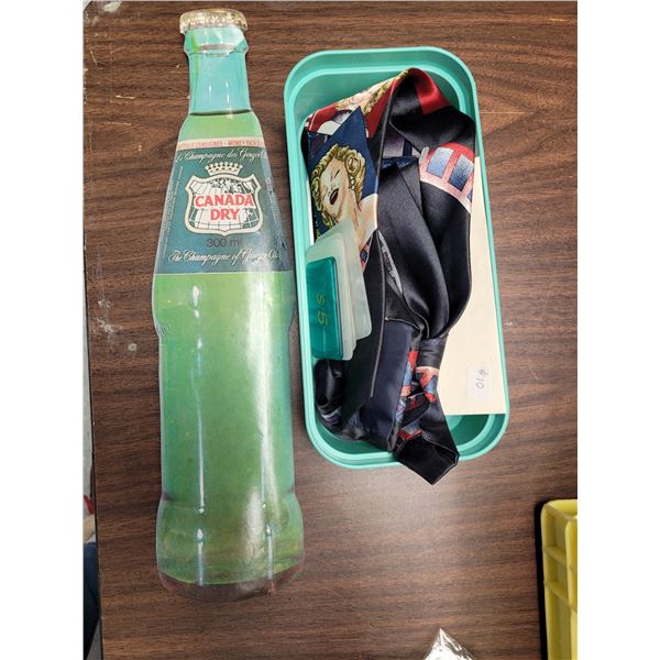 Mixed  Lot of Estate Goodies - Vtg Canada Dry Bottle Decal; Marilyn Monroe Tie; Viking Sticker +