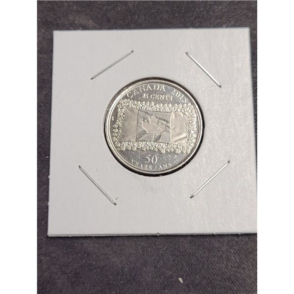 2015 Canada 50th Anniversary Canadian Flag 25 Cent Quarter Coin