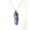 Image 1 : 13) SOLDALITE WITH TIBETAN SILVER FLOWER SETTING,