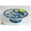 Image 1 : PEDESTAL BOWL ROUND 12” COBALT FLORAL