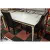Image 1 : STRONG WHITE WOODEN TABLE WITH TWO BROWN LEATHER