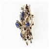 Image 5 : Vintage 14K Multi Tone Gold Blue Lapis & Diamond Textured Leaves Grid Brooch Pin