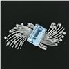 Image 2 : Vintage Handmade Platinum 20.5 ctw GIA Emerald Cut Aquamarine Diamond Wire Brooc