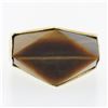 Image 4 : Vintage 14K Gold Large Polished Custom Cut Tiger's Eye Solitaire Geometric Ring