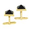 Image 3 : Vintage 18K Yellow Gold Pyramid Cut Bezel Black Onyx Square Swivel Cuff Links