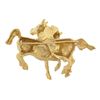 Image 3 : 14K Yellow Gold DETAILED Textured 3D Dual Horse w/ Pave Ruby Eyes Pin Brooch