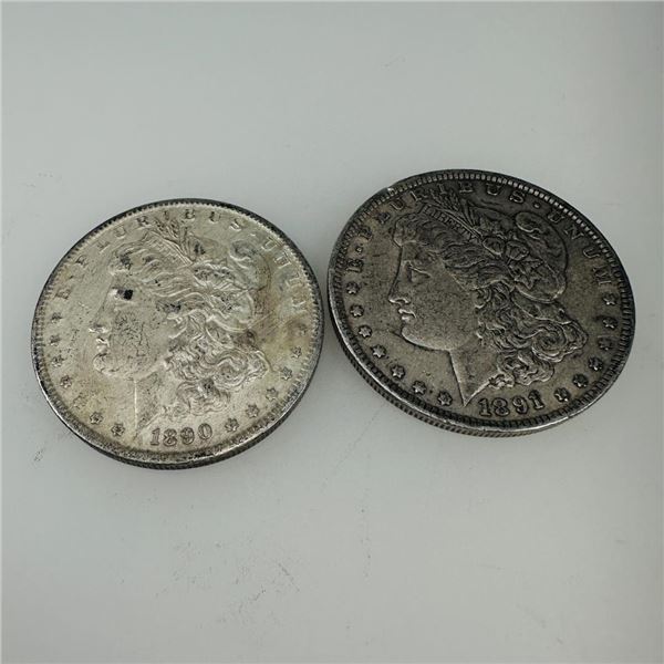 1890-1891 Morgan Silver Dollar (VG+) Consecutive Set