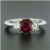 Image 2 : 18K Gold & Platinum 2.15 ctw GIA Burma VIVID RED Ruby & Emerald Cut Diamond Ring