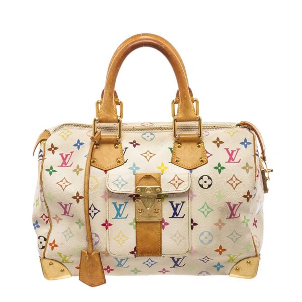Louis Vuitton White Multicolor Monogram Leather Speedy 30 Satchel Bag